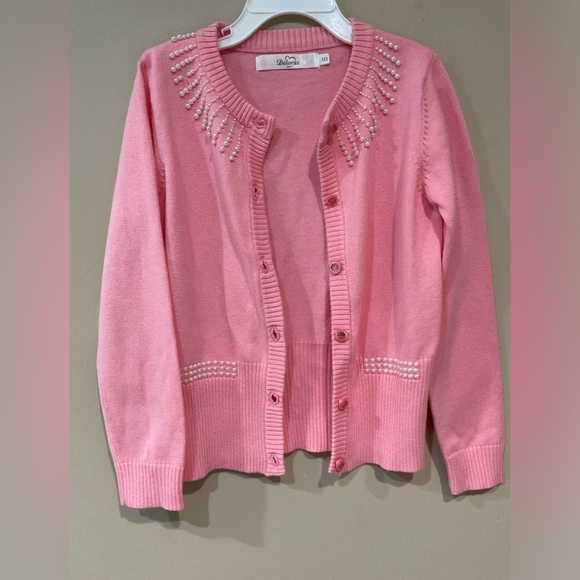 🍎Girl’s 45% Cotton/Acrylic Perl Beads Adorned Cardigan, Size 7-8 years - Picture 1 of 7